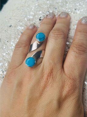 Turquoise Double Stone Open Wrap Ring - Women Jewelry